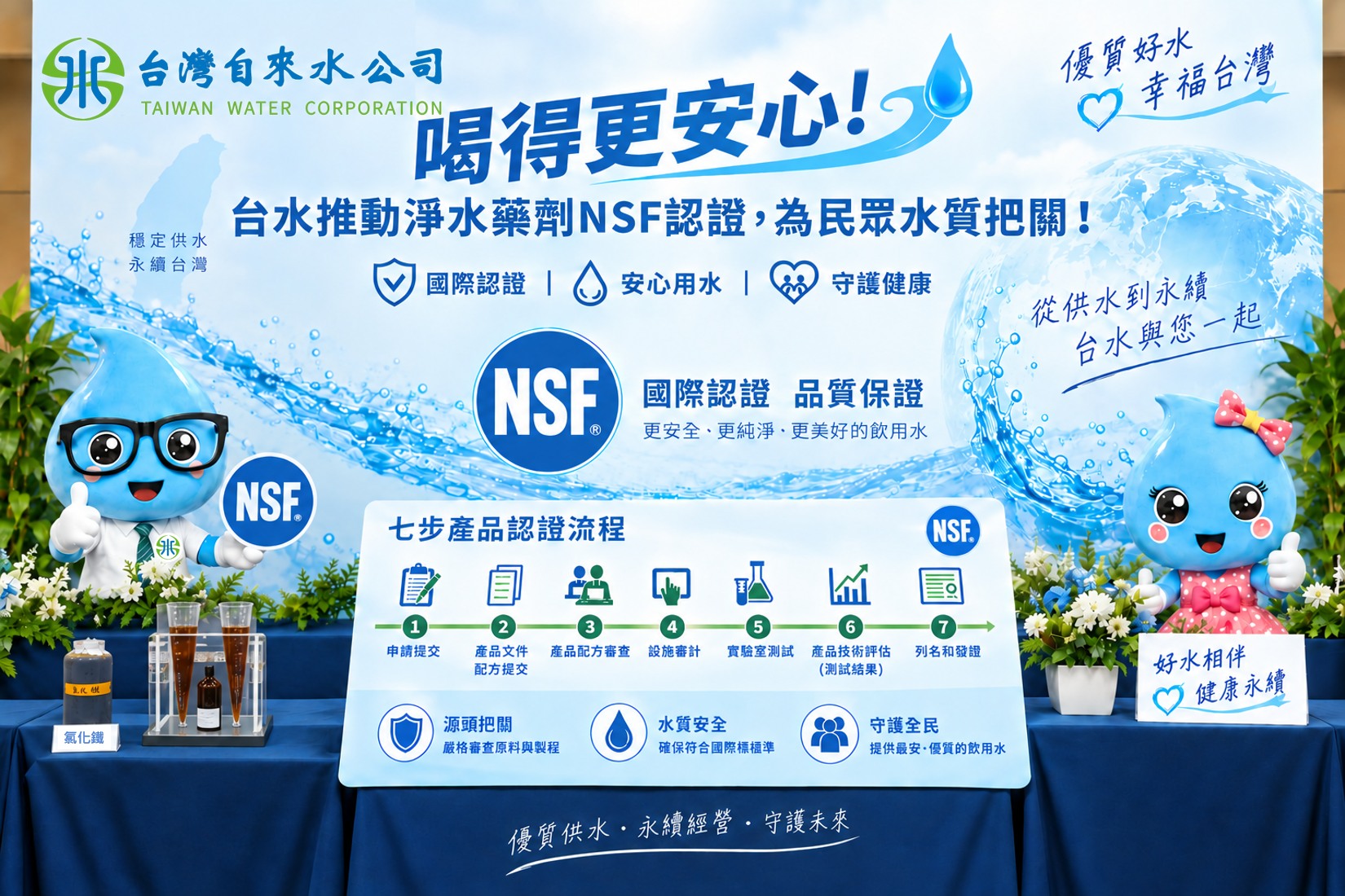 喝得更安心!台水推動淨水藥劑NSF認證，為民眾水質把關