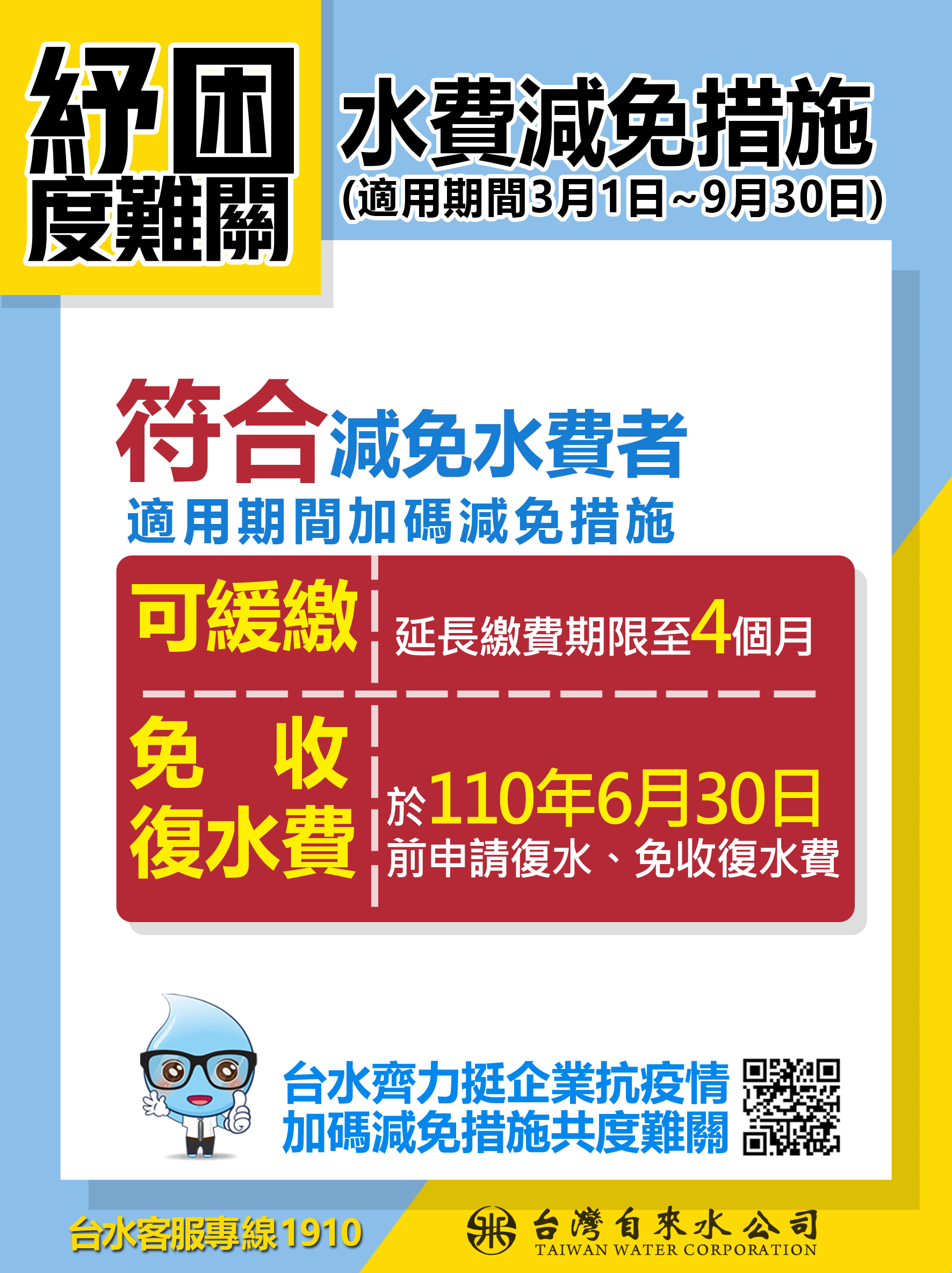 紓困度難關-台水公司水費減免措施(符合減免水費者)