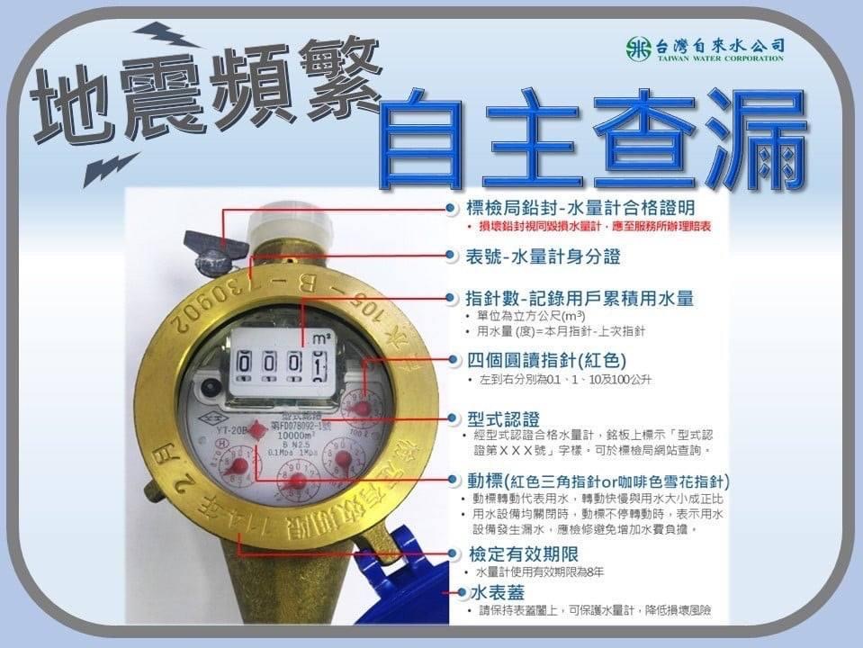 地震後應確認無用水時水表之運作情形