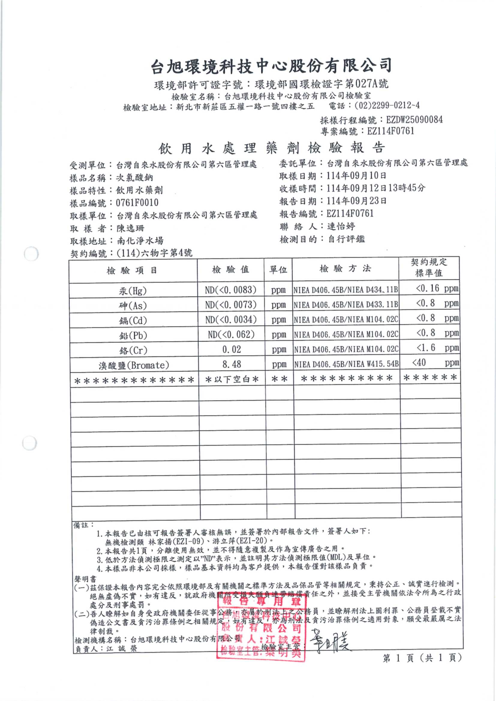 次氯酸鈉不純物報告